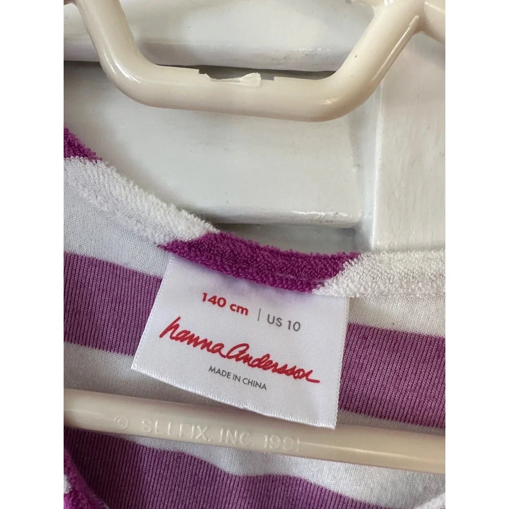 Hanna Andersson Size 140‎ 9-10 Purple Striped Terry Toweling Tank Dress